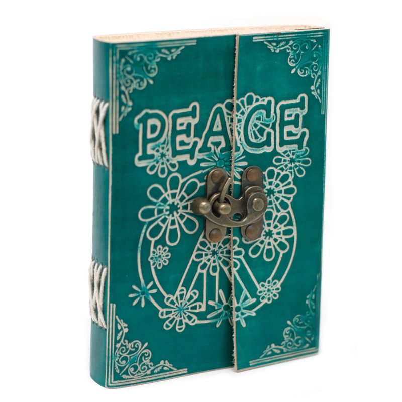 Leather Green Peace with Lock Notebook (7x5")