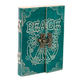 Leather Green Peace with Lock Notebook (7x5")