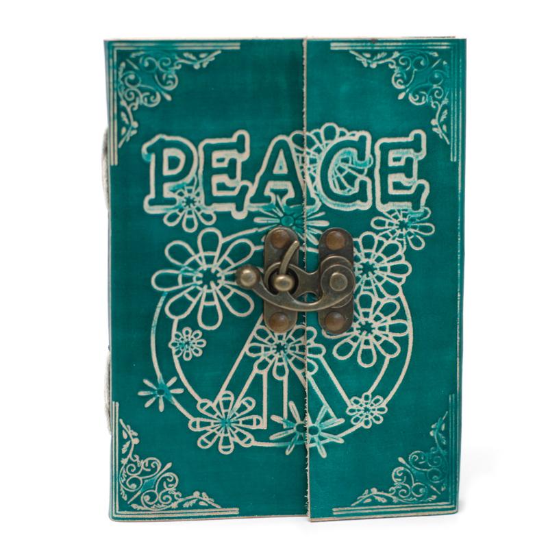 Leather Green Peace with Lock Notebook (7x5")