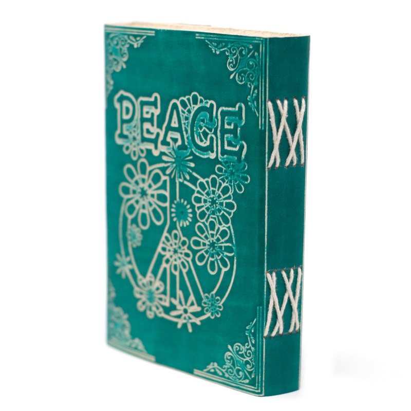 Leather Green Peace with Lock Notebook (7x5")