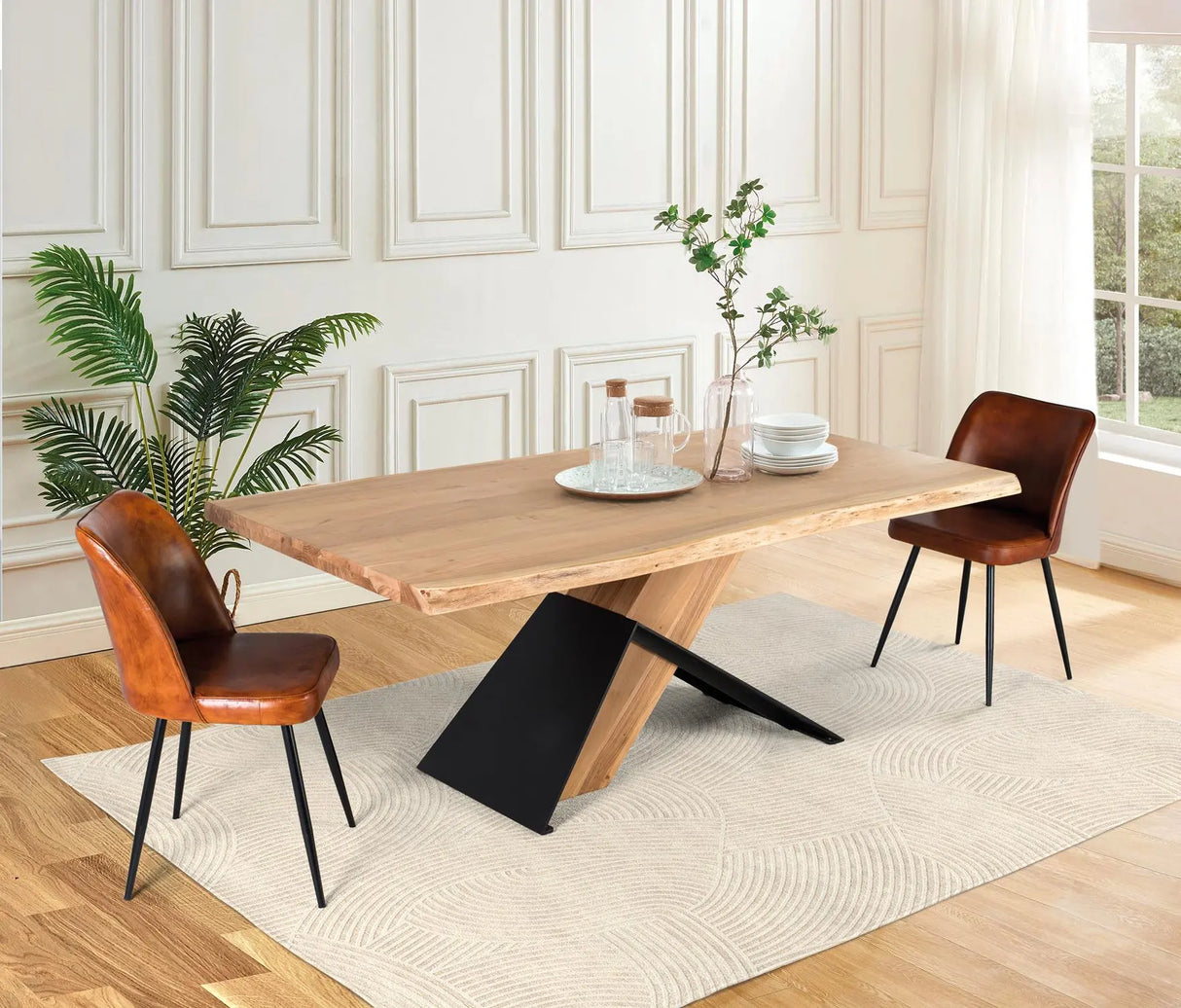 Giner and Colomer - Rectangular Acacia Wood & Metal Dining Table