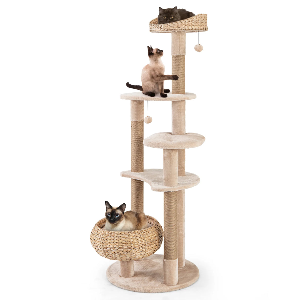 164cm Cattail Cat Tower with Jute Scratching Posts-Beige