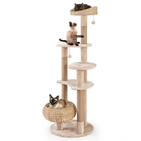 164cm Cattail Cat Tower with Jute Scratching Posts-Beige