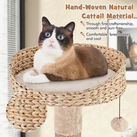 164cm Cattail Cat Tower with Jute Scratching Posts-Beige