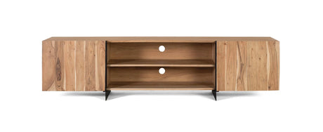 Giner and Colomer - 2-Door Acacia Wood TV Cabinet With Metal Base (Natural)