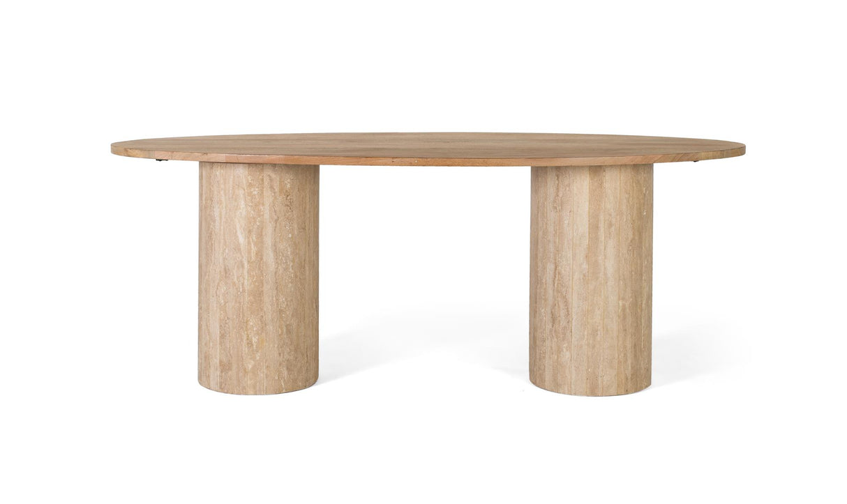 Giner and Colomer - Oval Dining Table With Marble Base & Mango Wood Top
