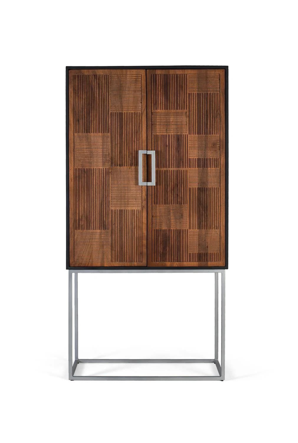 Giner and Colomer - 2-Door Solid Mango Wood Bar Cabinet With Metal Base