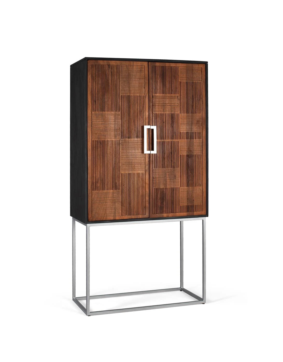 Giner and Colomer - 2-Door Solid Mango Wood Bar Cabinet With Metal Base