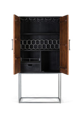 Giner and Colomer - 2-Door Solid Mango Wood Bar Cabinet With Metal Base