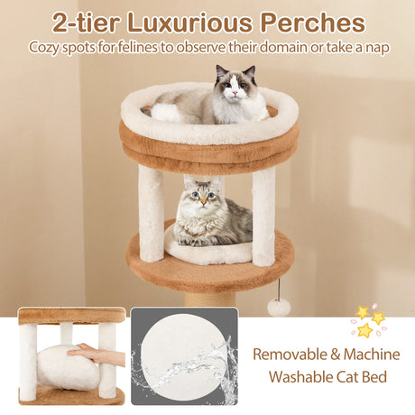 166 cm Tall Cat Tree with Self-groomer and Removable Cat Bed-Coffee