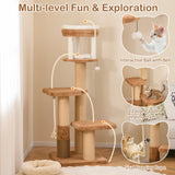 166 cm Tall Cat Tree with Self-groomer and Removable Cat Bed-Coffee