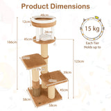 166 cm Tall Cat Tree with Self-groomer and Removable Cat Bed-Coffee