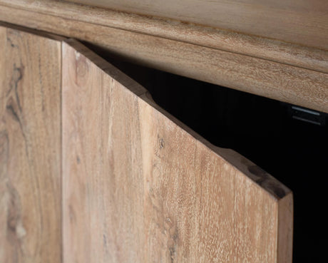 Giner and Colomer - 2-Door Solid Mango Wood Bar Cabinet With Cherry Metal Base