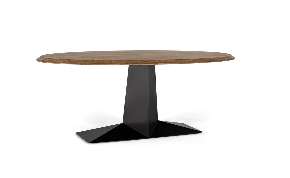 Giner and Colomer - Oval Dining Table With Acacia Wood Top & Metal Base