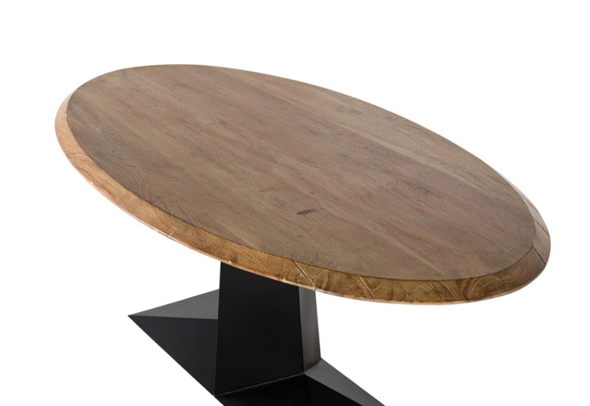 Giner and Colomer - Oval Dining Table With Acacia Wood Top & Metal Base