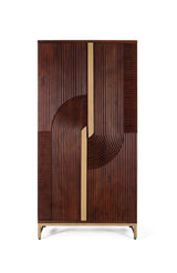 Giner and Colomer - 2-Door Solid Mango Wood Bar Cabinet With Cherry Metal Base