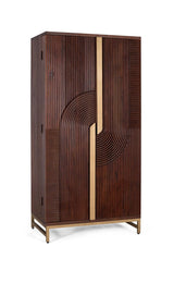 Giner and Colomer - 2-Door Solid Mango Wood Bar Cabinet With Cherry Metal Base