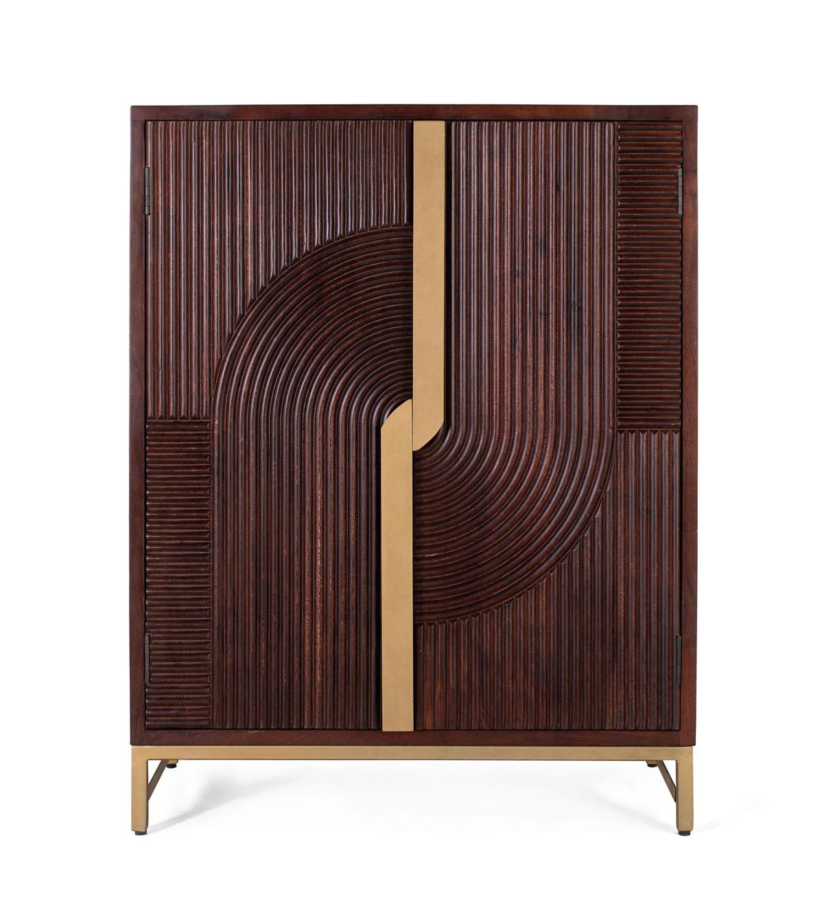Giner and Colomer - 2-Door Solid Mango Wood Bar Cabinet With Cherry Metal Base