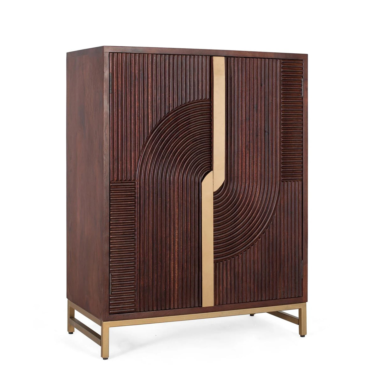 Giner and Colomer - 2-Door Solid Mango Wood Bar Cabinet With Cherry Metal Base