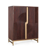 Giner and Colomer - 2-Door Solid Mango Wood Bar Cabinet With Cherry Metal Base