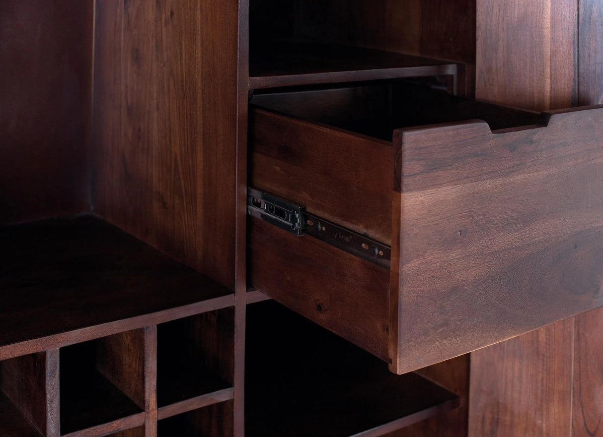Giner and Colomer - 2-Door Solid Mango Wood Bar Cabinet With Cherry Metal Base
