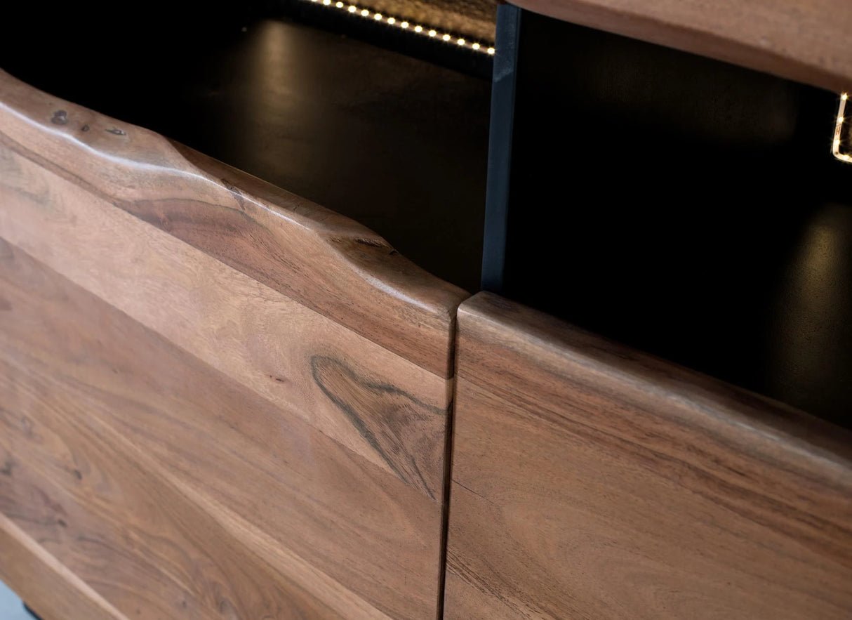 Giner and Colomer - Acacia Wood Sideboard With Interior Lighting, 3 Drawers & 3 Doors