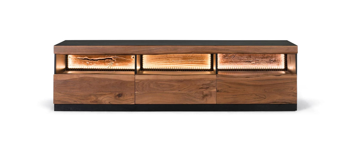 Giner and Colomer - 3-Drawer Acacia Wood TV Cabinet With Interior Lighting