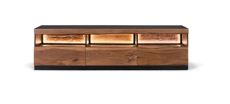 Giner and Colomer - 3-Drawer Acacia Wood TV Cabinet With Interior Lighting