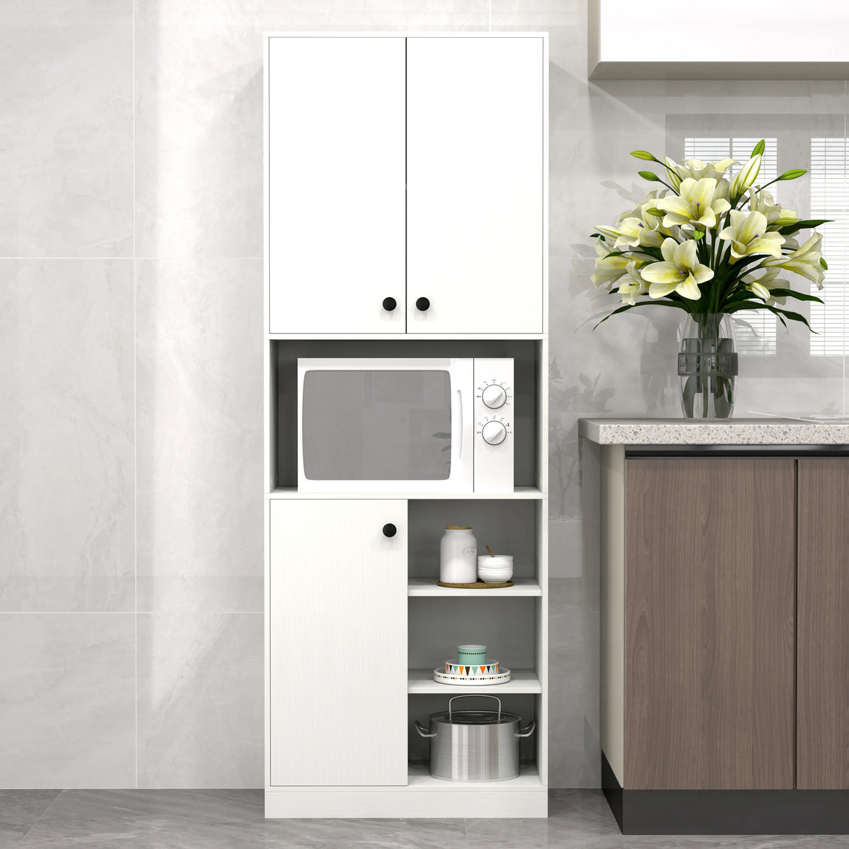 166 CM Kitchen Pantry Storage Cabinet Microwave Stand-White