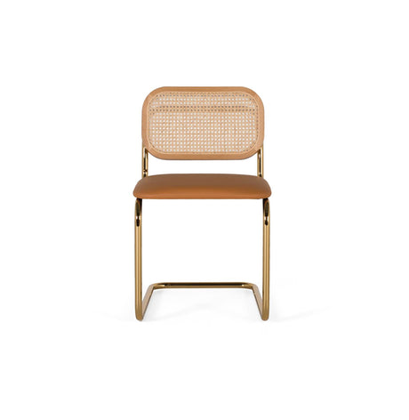 Giner and Colomer - Set Of 4 Light Brown Synthetic Leather Chairs With Gold Frame