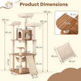 168cm Wooden Scratching Post with Cave &amp; Ladder &amp; Mats &amp; Balls &amp; Hammock Cat Scratching Post
