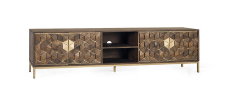 Giner and Colomer - 4-Door Mango Wood TV Cabinet With Metal Base
