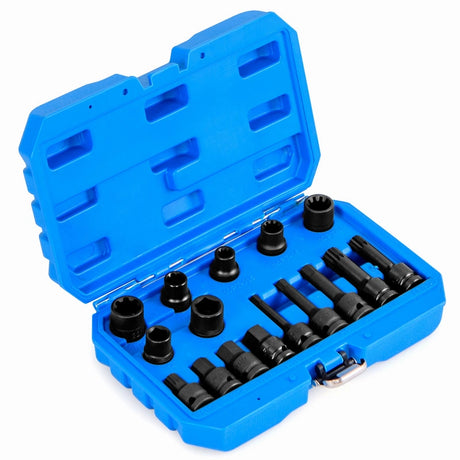 16 Piece Steel Socket Set with Box &amp; 1/2 Drive Wrench Socket Set Blue