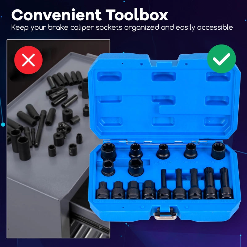16 Piece Steel Socket Set with Box &amp; 1/2 Drive Wrench Socket Set Blue