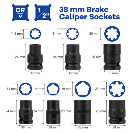 16 Piece Steel Socket Set with Box &amp; 1/2 Drive Wrench Socket Set Blue