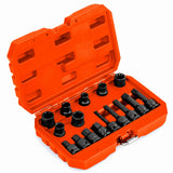 16 Piece Steel Socket Set with Box &amp; 1/2 Drive Wrench Socket Set Orange