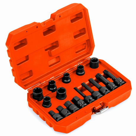 16 Piece Steel Socket Set with Box &amp; 1/2 Drive Wrench Socket Set Orange