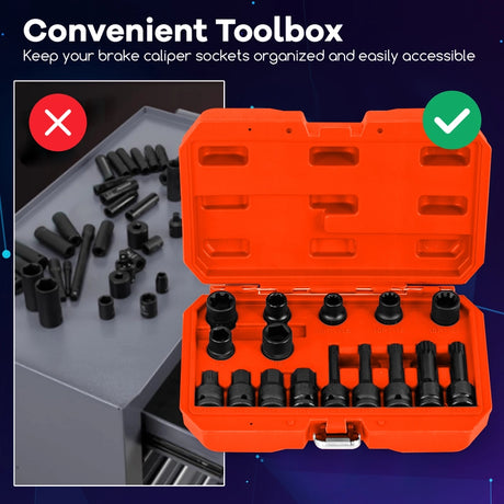 16 Piece Steel Socket Set with Box &amp; 1/2 Drive Wrench Socket Set Orange