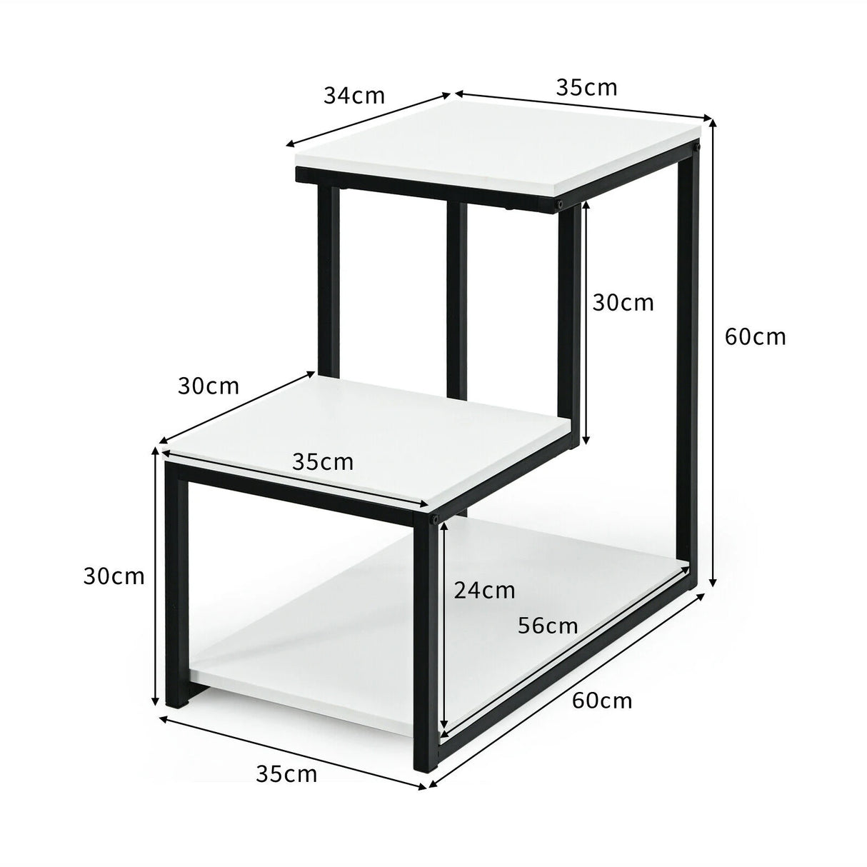 3-Tier Side End Table with Storage Rack for Living Room