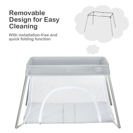 Lightweight Folding Playpen with Zipper Access Door-Silver