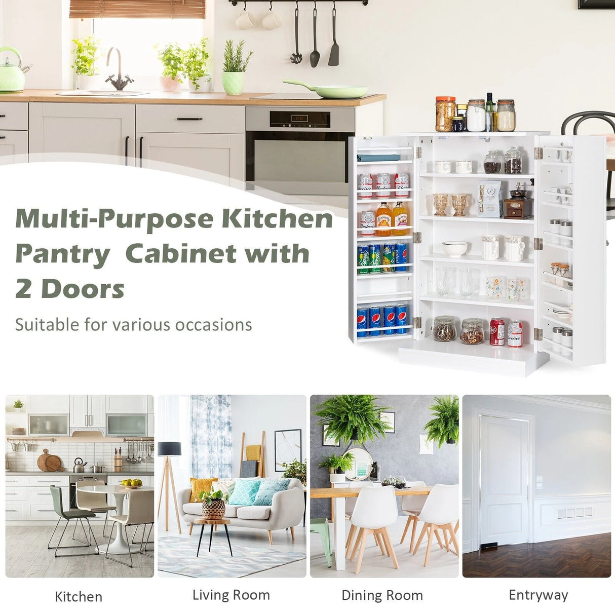 17-Tier Buffet Cupboard for Dining Room, Living Room & Entryway
