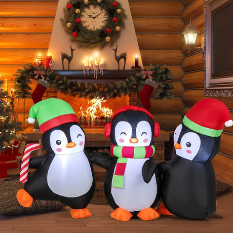 170 cm LED Lighted Xmas Inflatable Penguin Family Hand in Hand