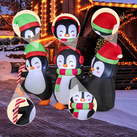 170 cm LED Lighted Xmas Inflatable Penguin Family Hand in Hand