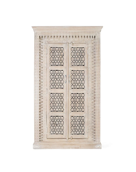 Giner and Colomer - Whitewashed 2-Door Hand-Carved Mango Wood Wardrobe