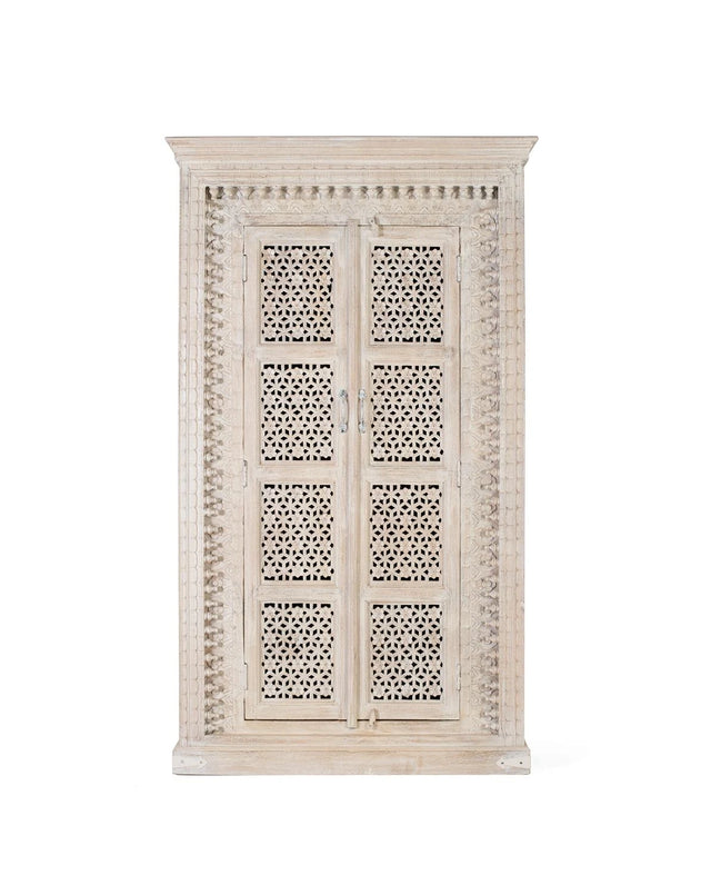 Giner and Colomer - Whitewashed 2-Door Hand-Carved Mango Wood Wardrobe