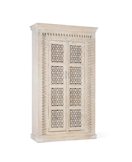 Giner and Colomer - Whitewashed 2-Door Hand-Carved Mango Wood Wardrobe
