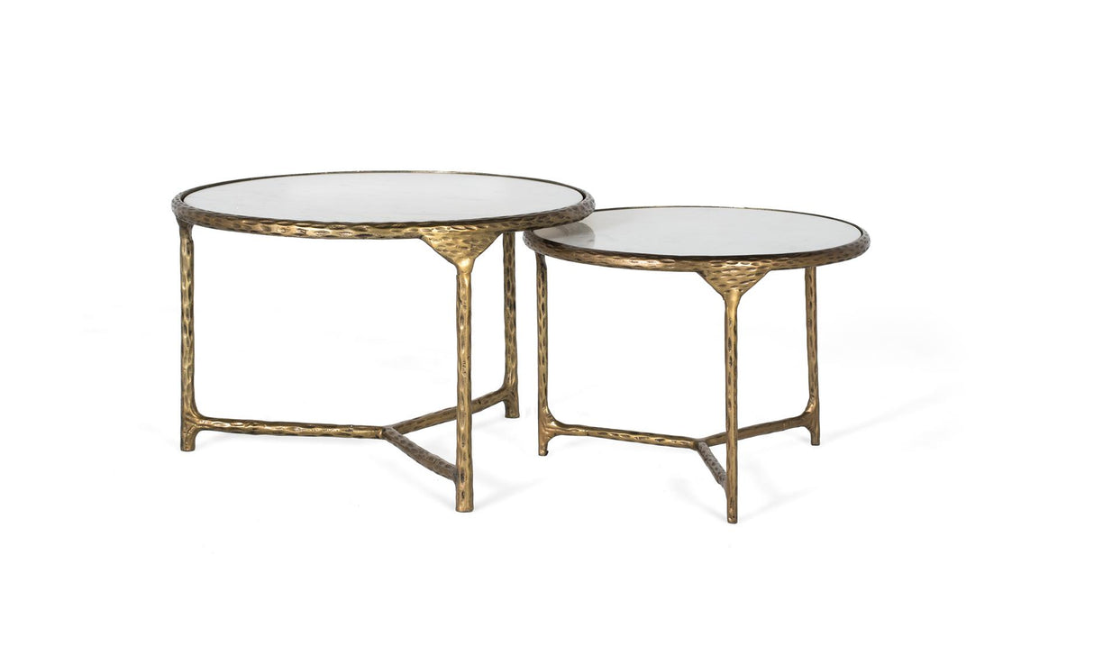 Giner and Colomer - Set Of 2 Round Coffee Tables With Gold Iron Legs & White Marble Tops