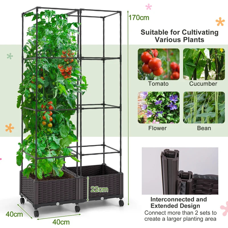 67 Inches Raised Garden Bed with Planter Box and Trellis