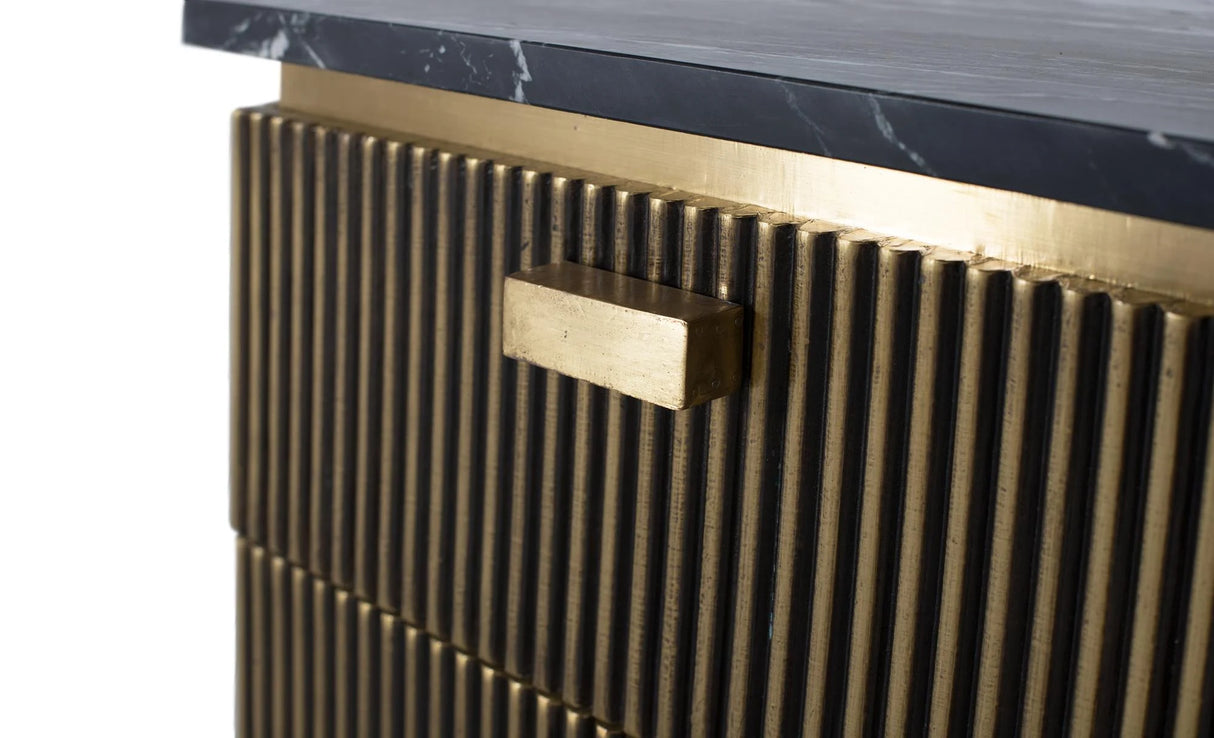 Giner and Colomer - 2-Drawer Mango Wood & Marble Bedside Table, Bronze Finish