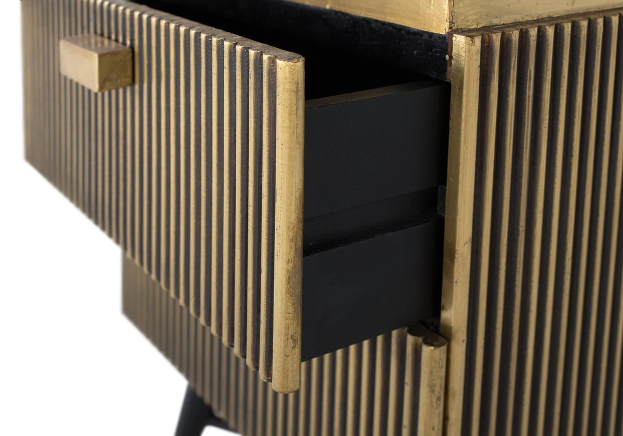 Giner and Colomer - 2-Drawer Mango Wood & Marble Bedside Table, Bronze Finish